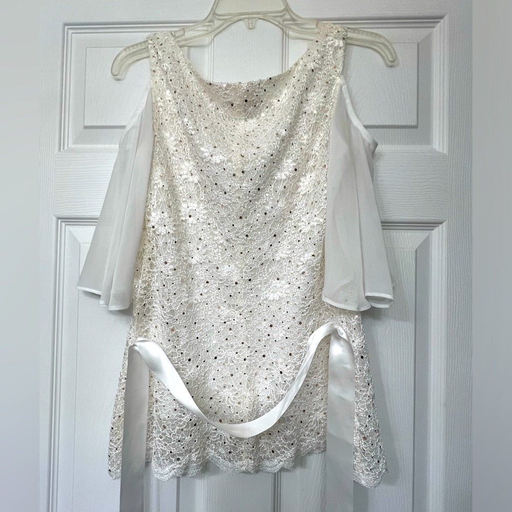 Women’s lace and gold sequin blouse
